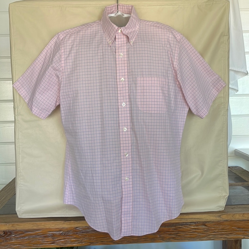 Brooks Brothers Men’s Salmon&Blue Slim Fit Button Down Short Sleeve Shirt Sz L